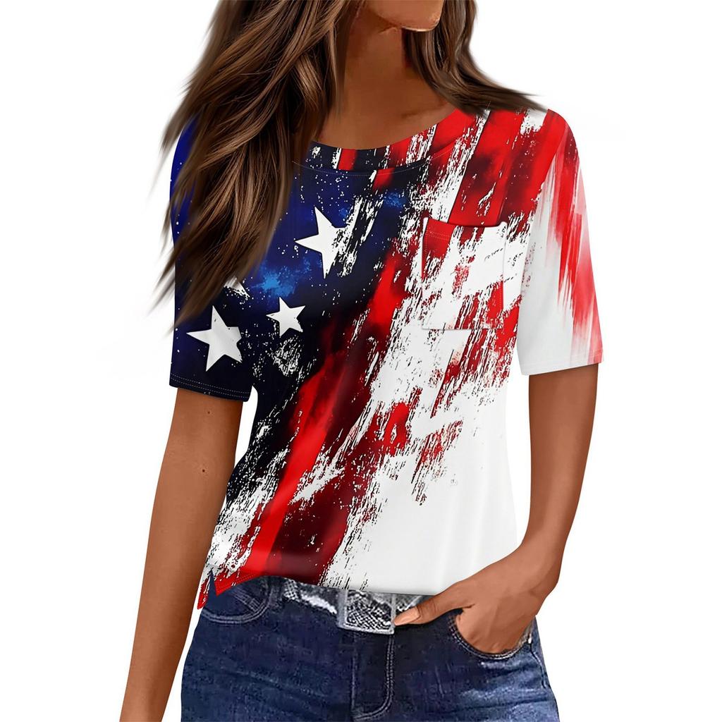 T Shirts For Women Round Neck Dressy Casual Blouses Printing Short Sleeve Summer Tops Loose Fit