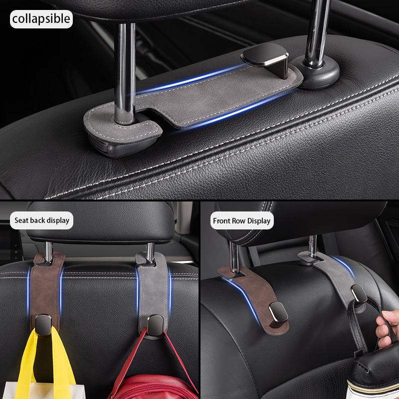Hidden Car Back Seat Hook Headrest Suede Leather Soft Hanging Hook 20kg Load-Bearing Wear-Resistant Rear Row Storage Hanger