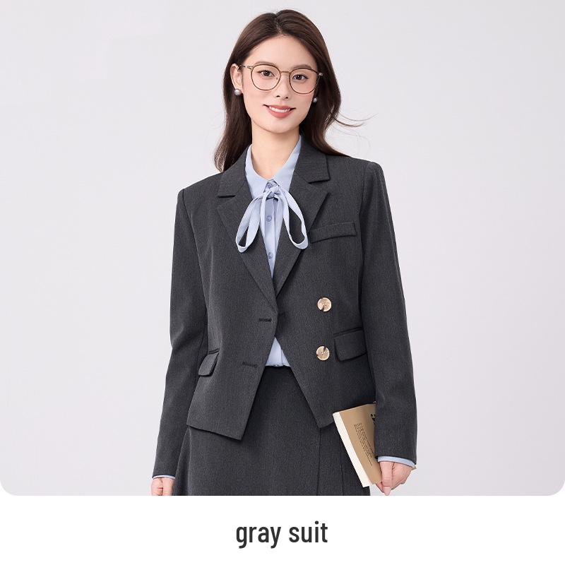 Women's Petite Short Blazer Jacket & Skirt Set - Spring/Autumn 2025, Professional Formal Wear