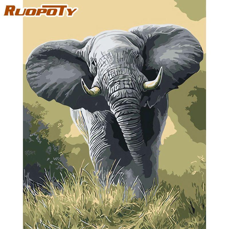 RUOPOTY Frame DIY Painting By Numbers Elephant Animals Acrylic Coloring By Numbers Paint On Canvas Hand Painted Oil Painting