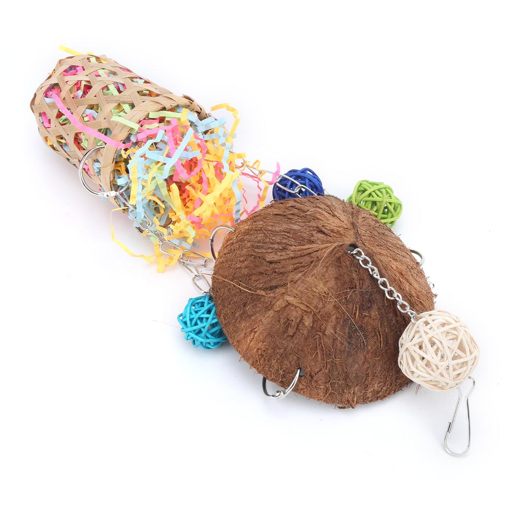 Jucărie pentru Păsări Coajă de Nucă de Cocos Agățată Colorată Jucărie Vineball pentru Păsări pentru Papagali Mici Mijlocii