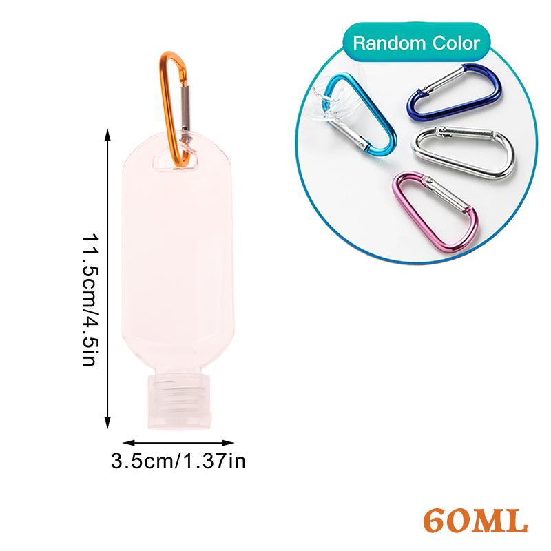 30/50/60Ml Empty Portable Bottle With Carabiner Hook Outdoor Travel Hand Sanitizer Reusable Plastic Squeeze Bottles Storage Tool