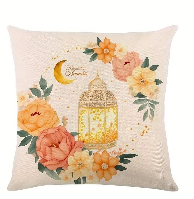 Home Decor Ramadan Lantern & Floral Patterned Pillow Covers Pattern Cushion Cover Suitable For Sofa Bedroom Car Pillow Cover