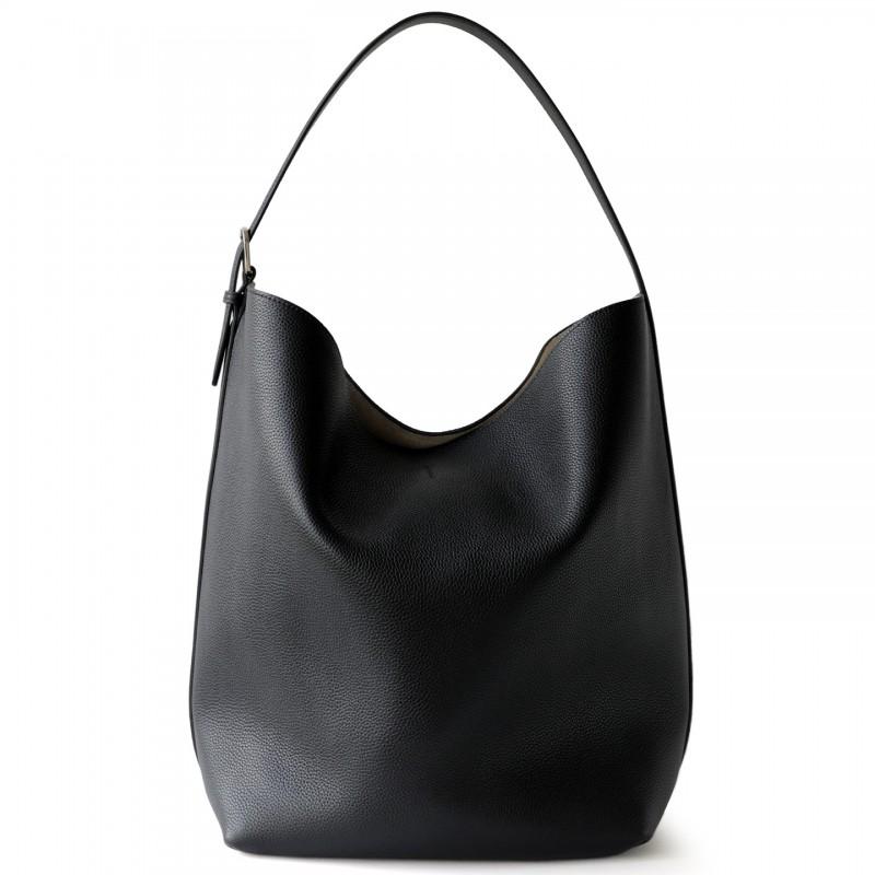 Minimalist Leather Bucket Tote Bag Women Top-Grain Cowhide Casual Shoulder Handbag With Hook Urban Chic Style