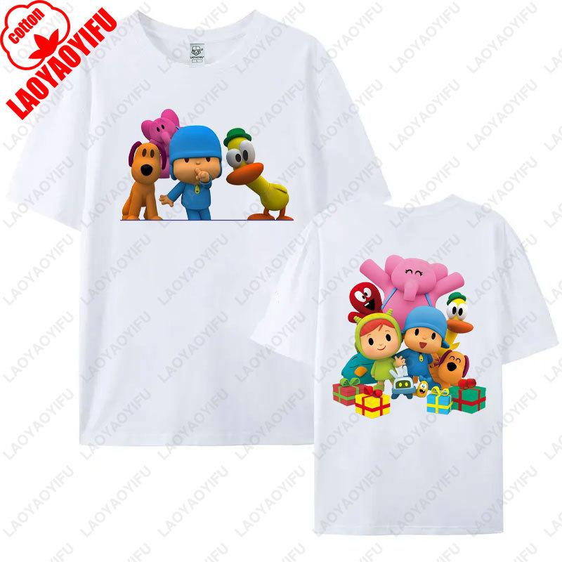 POCOYO  Cartoon Character Family Matching Outfits Cotton Tshirts Gift Short Sleeve Crew Neck Tops Funny Summer Tee Ropa Mujer