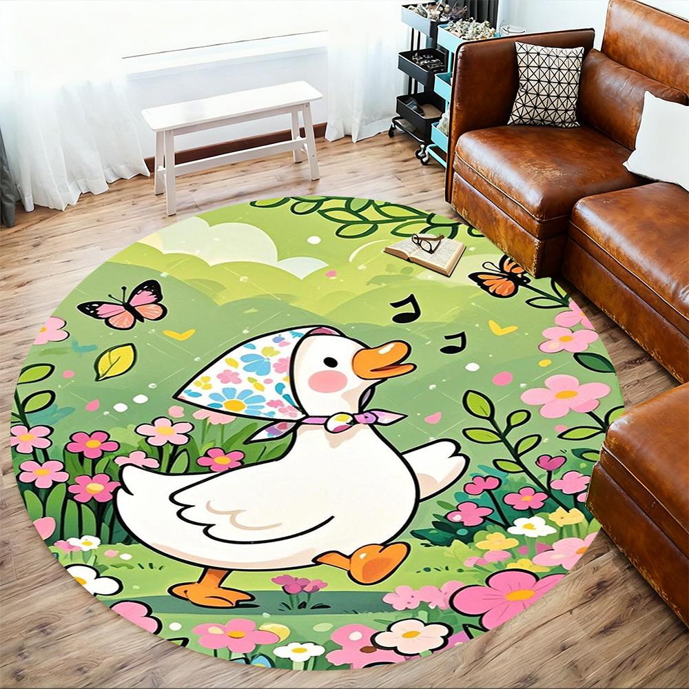 1PC Duck Garden Flowers Round Chair Mat Area Rug - Non-Slip, Floor Mat for Office, Bedroom, Home Decor Christmas Gift C0528063