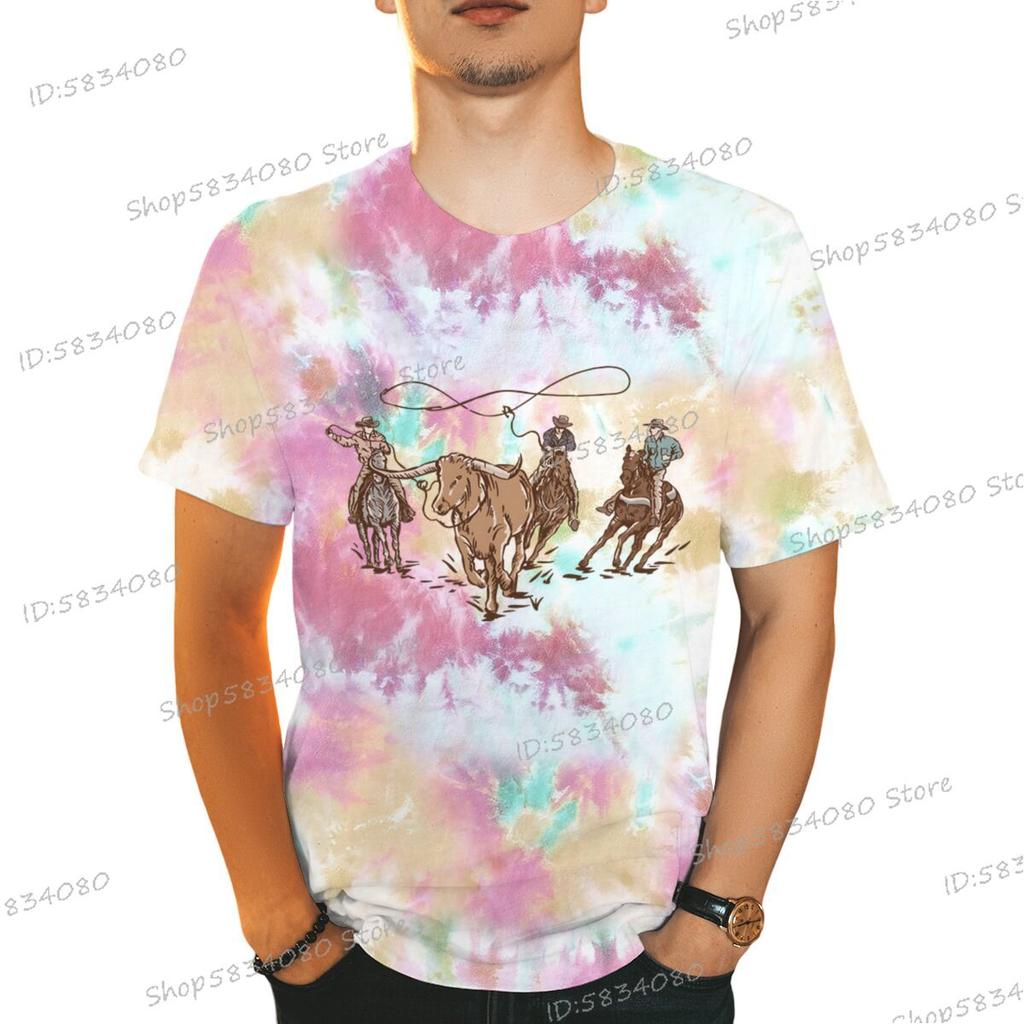 90s Vintage Cowboy TShirts Tops Retro Rodeo Outfit Gifts TieDye Fashion Summer Clothes Wild West Cowboy Short Sleeve Tshirt