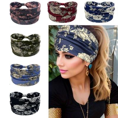 New Women's Vintage Knot Elastic Headbands Turban Headwrap Wide For Women Girls Flower Print Cotton Soft Boho Bandana Girls Hair Accessories
