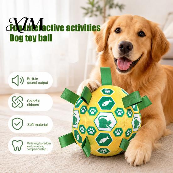 Soft Training Balls for Dogs Stuffed Football Dog Toy with Bell, Plush Ball Chew Toy, Lightweight Throwing Toys Pet Interactive Fetch Small To Medium