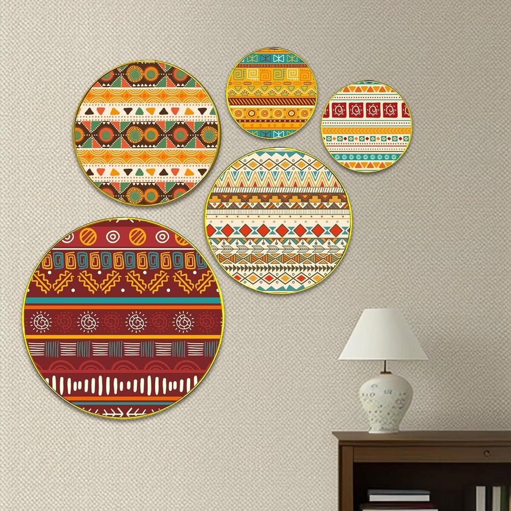 Home Decoration | Vintage Art Design | Handcrafted | Living Room Wall Decoration | Décor Items | Gift Items (Multicolour) (Set of 5)