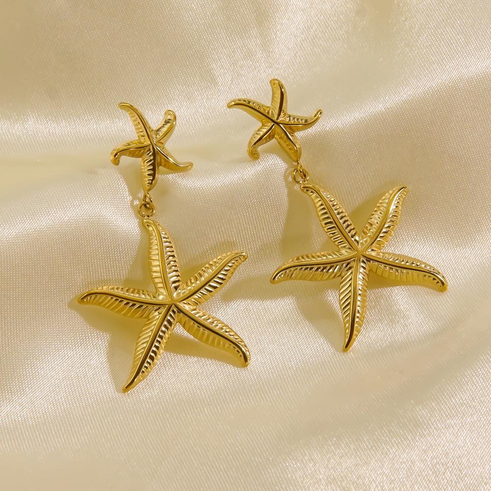 CARLIDANA Popular Ins Style Beach Stainless Steel Pentagonal Starfish Fashionable Marine Biological Design Jewelry Earrings