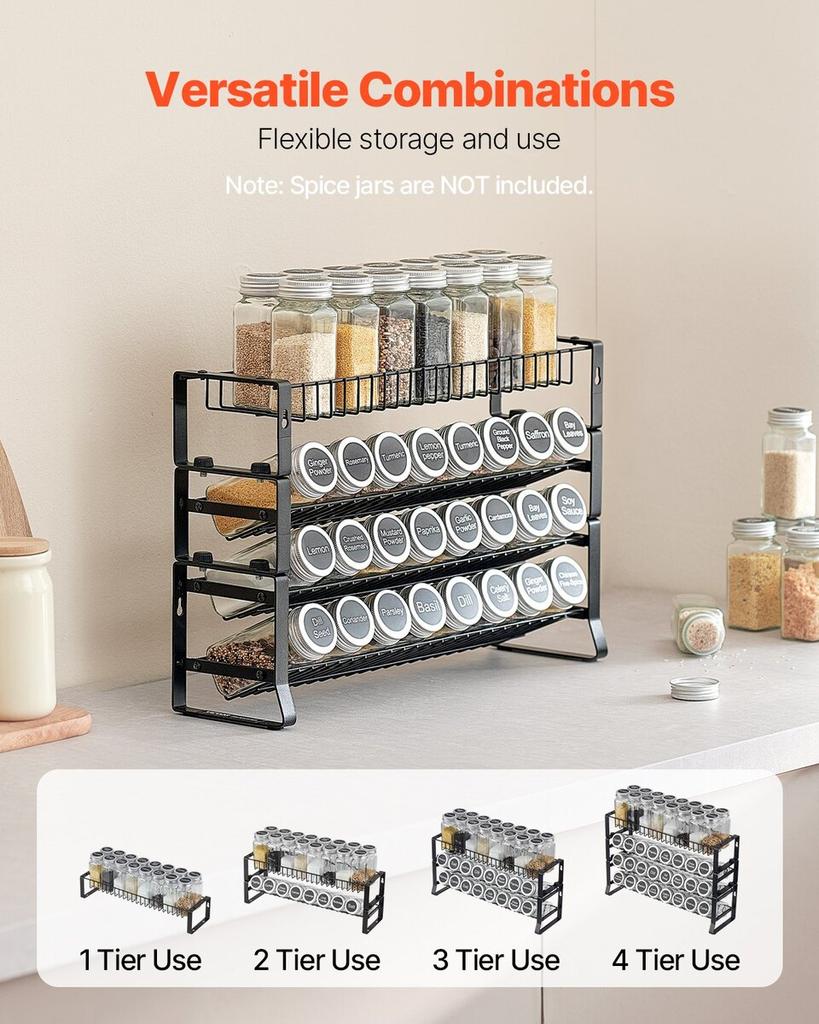 Spice Rack Organizer for Cabinet Seasoning Storage Set Wall Mounted 4 Pack