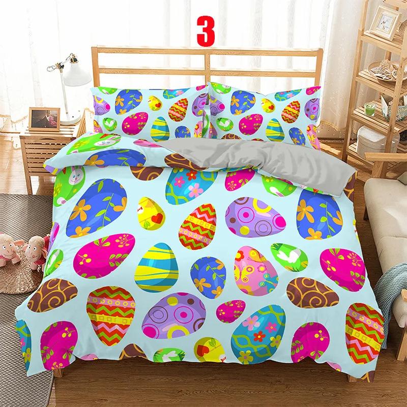 Juego de Ropa de Cama Suave con Huevos de Pascua Estampado 3D Dibujos Animados de Conejo Huevos Funda Nórdica Funda de Almohada de Poliéster Saludos y Regalos Para el Día de Pascua