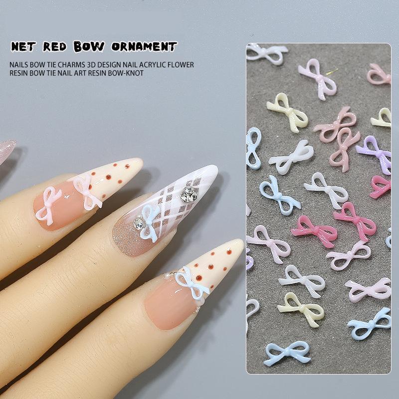 50pcs 3D Exquisite Bow Tie Nail Art Charms Resin Ribbon Bowknot Jewelry Nail Rhinestone Decoration DIY Accessories Manicure