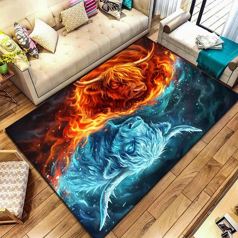 Flame Animal Blue Red Pattern Square Carpet,Area Rug,Carpet Rug for Living Room Bedroom Sofa Playroom Decor,Non-slip Floor Mat,Holiday Birthday Gifts