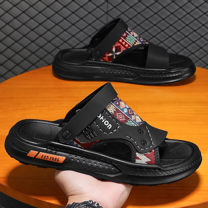 Men's Triple Color Beach Sandals 39-44 | Black Grey Khaki Outdoor Shoes Non-Slip Sole Arch Support for Summer Swimming & Walking