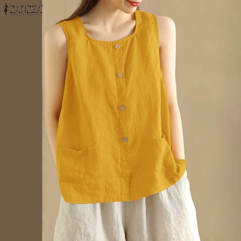 ZANZEA Dámské ležérní kulatý výstřih letní bez rukávů tílka