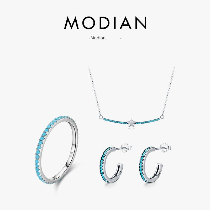 Modian 925 Sterling Silver Little Finger Ring Niche Style Turquoise
