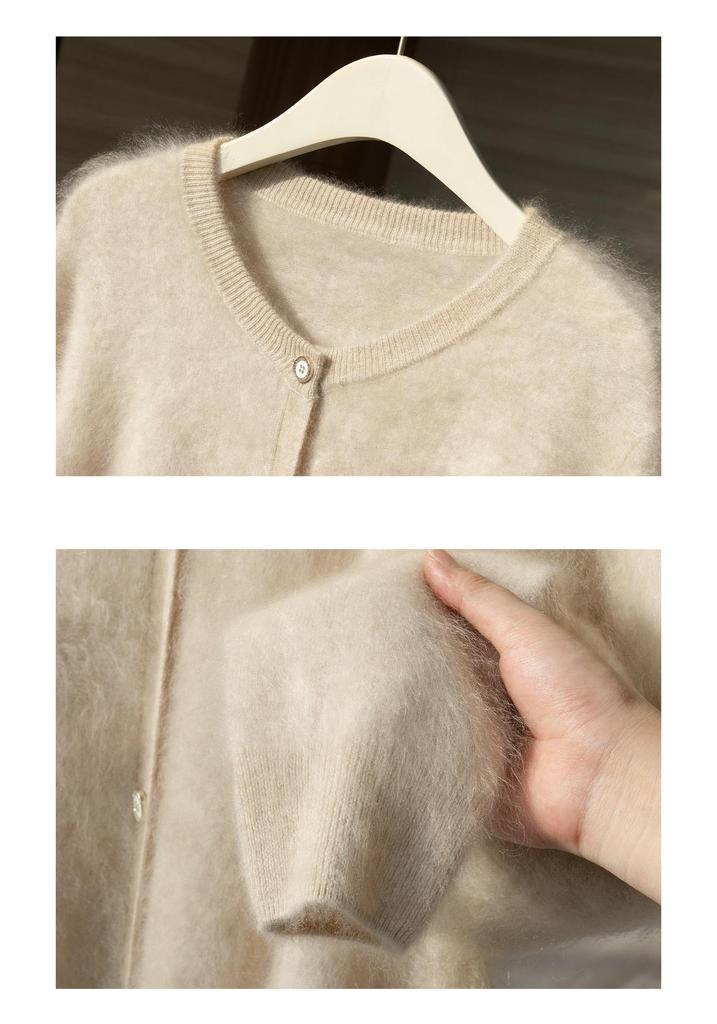 Women's Flocked 100% Cashmere Sweater: Stylish Round Neck Knit Cardigan for Autumn/Winter