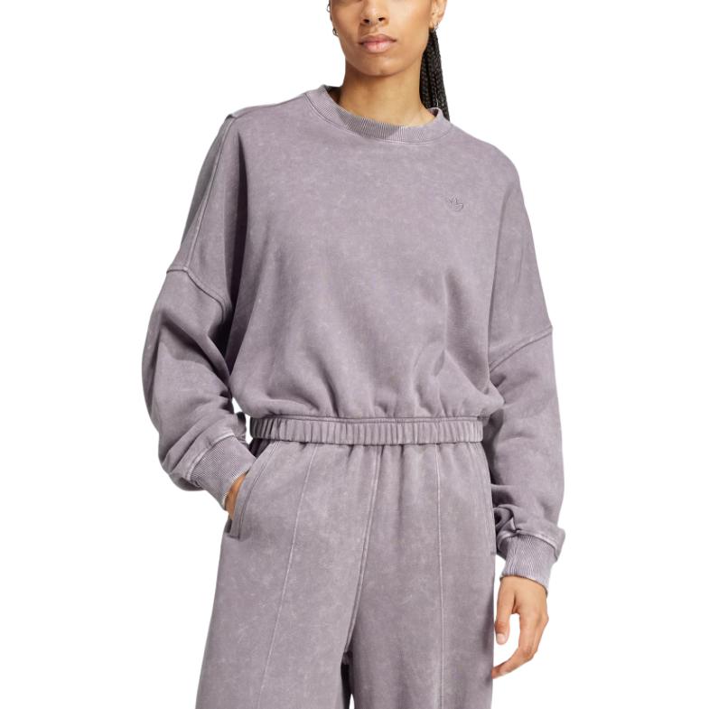 adidas Originals Premium Essentials Gewaschener Rundhalsausschnitt Locker Geschnitten Einfarbig Langärmeliges Cropped Sweatshirt Damen Sweatshirt Shadow-Grey IY7397