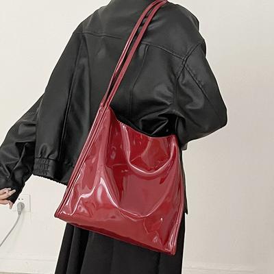Borsa Tote di Lusso da Donna di Design Moda Pelle Verniciata Lucida Borse a Spalla Sotto Braccio Grande Capacità Borse a Mano per il Pendolarismo