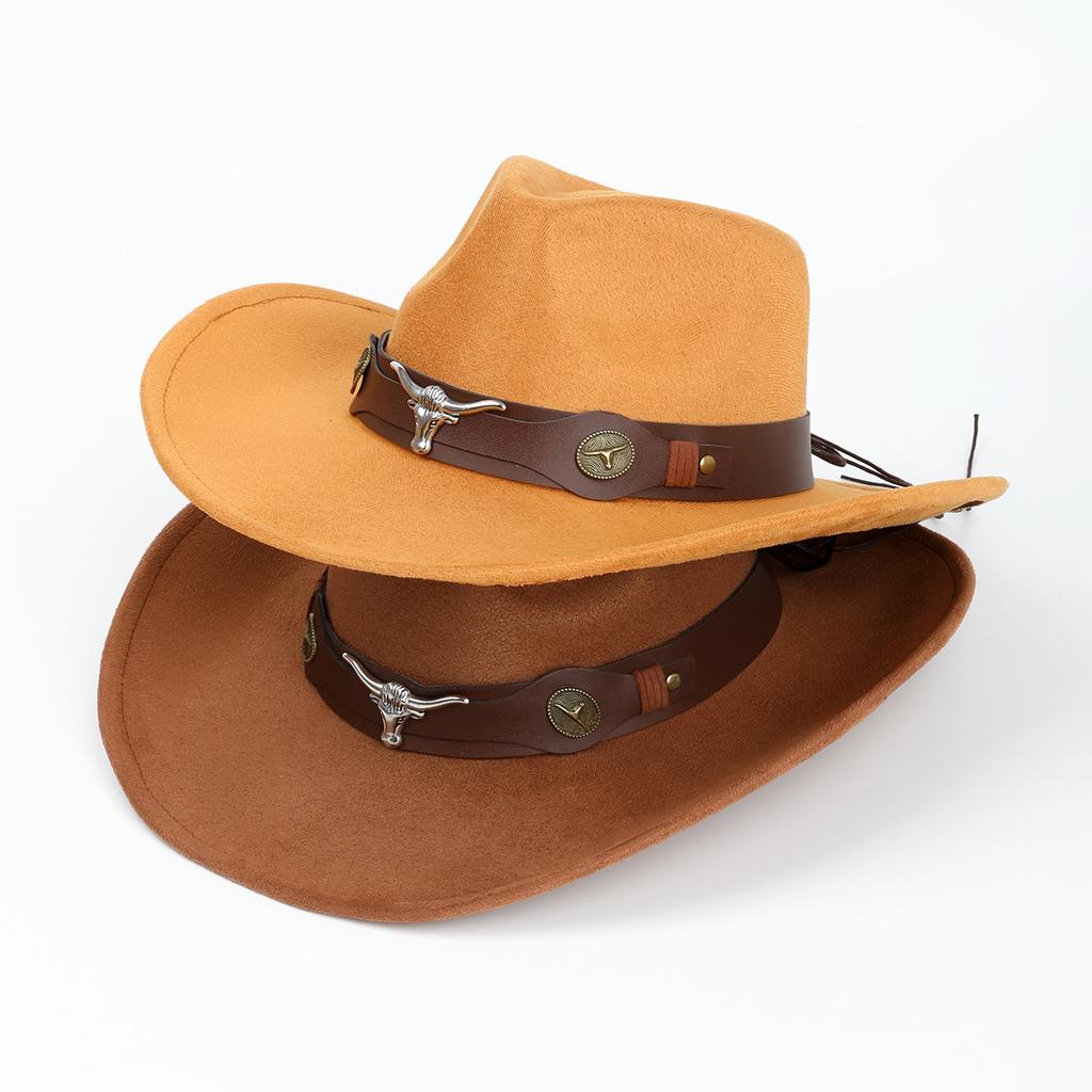 Women's European, American and British Western Cowboy Hat Men's Jazz Hat Retro Belt Decorative Wool Top Hat