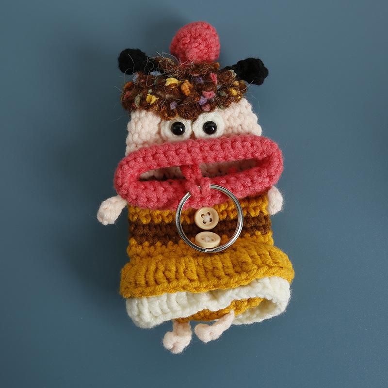 Lustige Häkel-Schlüsselanhänger Stricken Niedliche Wurstmund-Puppe Schlüsselhalter Nützliche Gestrickte Aufbewahrungstasche Schlüsselanhänger Für Autoschlüssel Großhandel