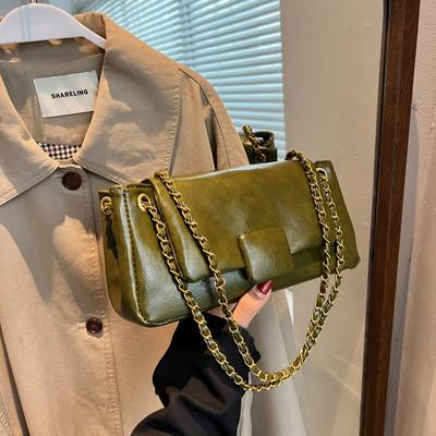 One-Shoulder-Crossbody-Tasche für Damen, schlicht, koreanischer Retro-Stil, PU, kleine quadratische Tasche, Damen-Pendlertasche mit Klappdeckel, neue Modekette