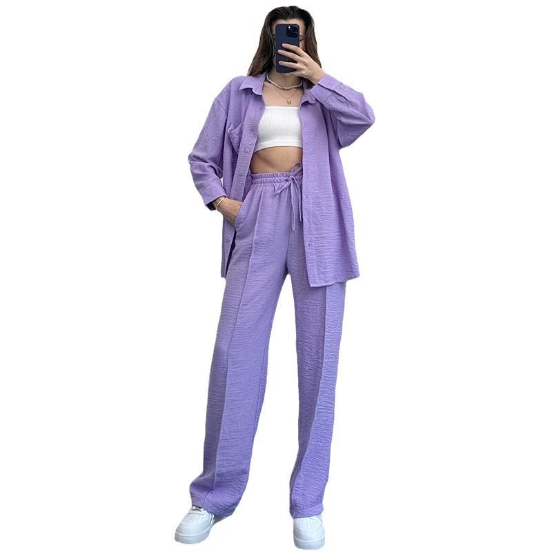 Women's Loose Long Sleeved Shirt, Spring and Autumn Pants, Women's Two-piece Set