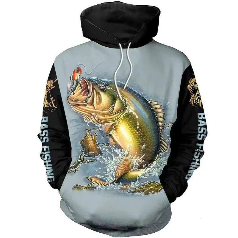 Sweat à capuche unisexe avec impression numérique 3D Motif pêcheur Luya pull de sport d'extérieur