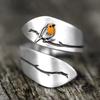 Bague Ouverte Réglable avec Motif Oiseau et Branche Finition Argent Sterling Accessoire Bijou Inspiré par la Nature pour un Usage Quotidien