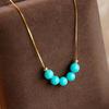 Turquoise Beaded Round Bead Necklace with Sterling Silver Pendant, Chinese Style Sweater Chain.