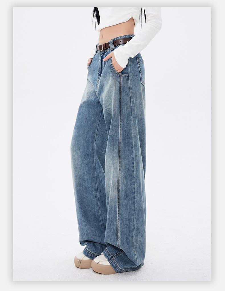 American Retro Silhouette Scimitar Jeans: Loose Wide-Leg Floor-Length Pants