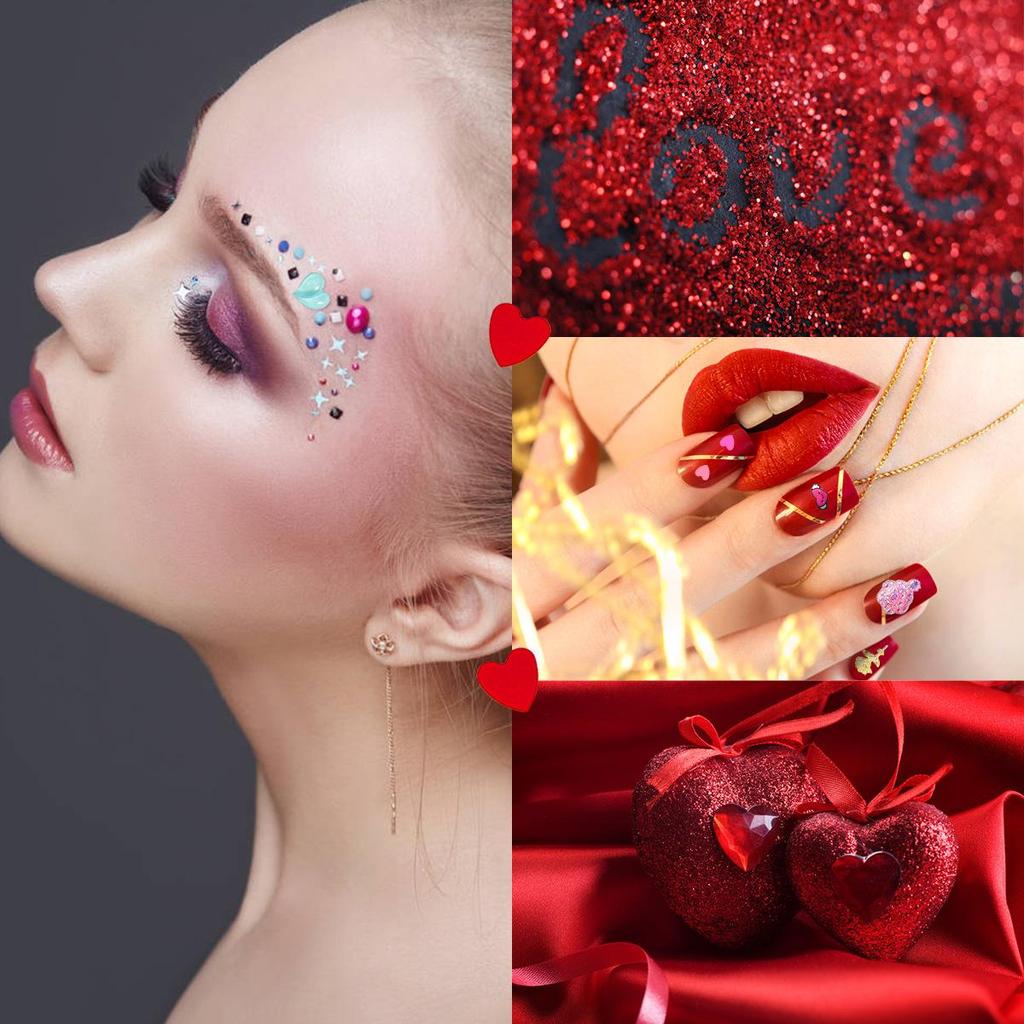 12-Gitter Valentinstag Nailart Pailletten, Glänzende Bunte Liebessterne Sechseckige Pailletten Nailart Schmuck