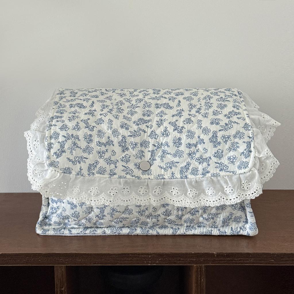 Blue Floral Storage Basket With Magnetic Lid For Bedroom And Desk Organization