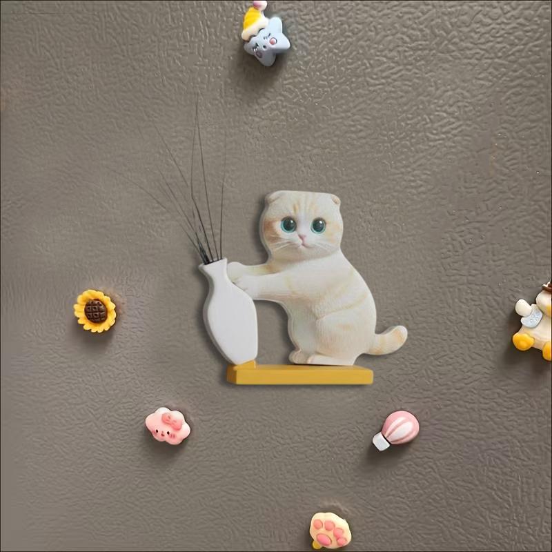 Mini Vase Acrylic Cat Whiskers Collection Fridge Magnet Cat Pushing Vase Decor Ornaments Cat Hair Memorial Box Home Office Decor