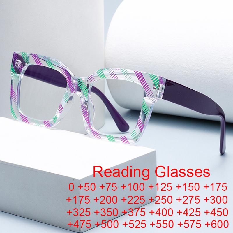 Marken Designer Rosa Quadratische Lesebrille Damen Herren Anti Blaulicht Retro Streifen Brille Computer Altersweitsichtigkeit Brille