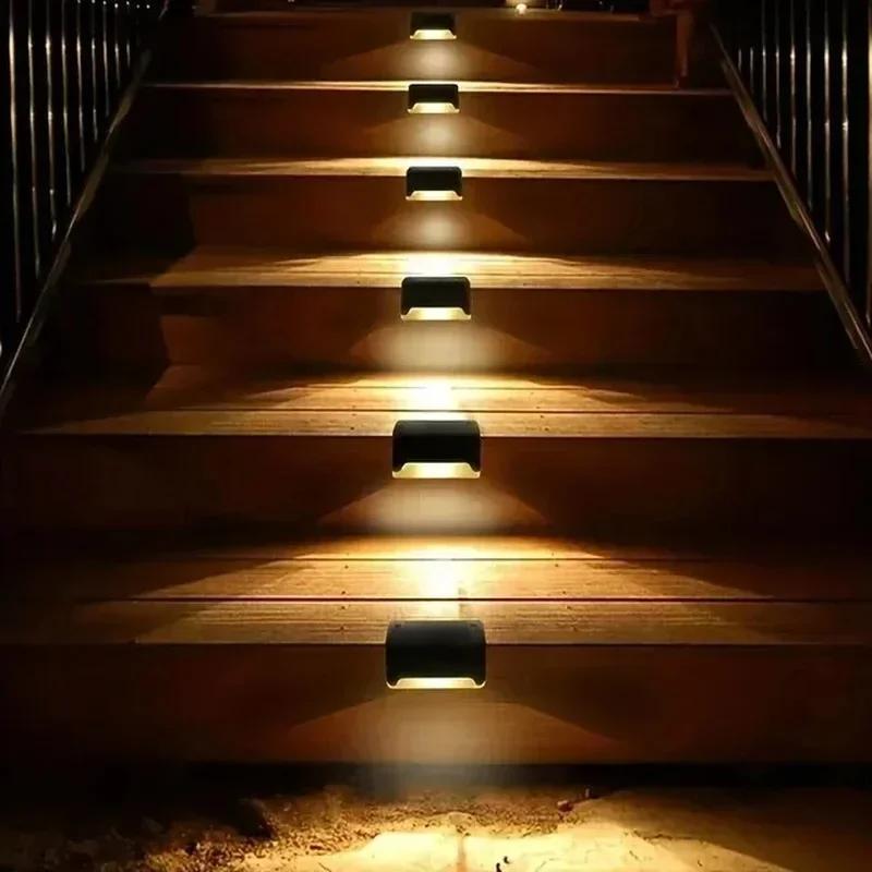 1Pack LED Solar Stair Light Lamp Waterproof Passage Courtyard Guardrail Step Night Light for Outdoor Garden Borders Terrace