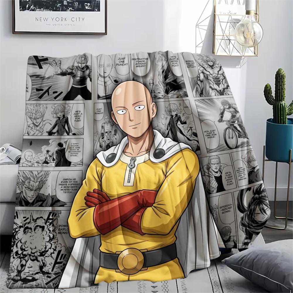 1PC Onepunch Man Patterned Flannel Blanket Suitable For All Seasons For Home Decor Warmth And Comfort Gifts Holiday Present
