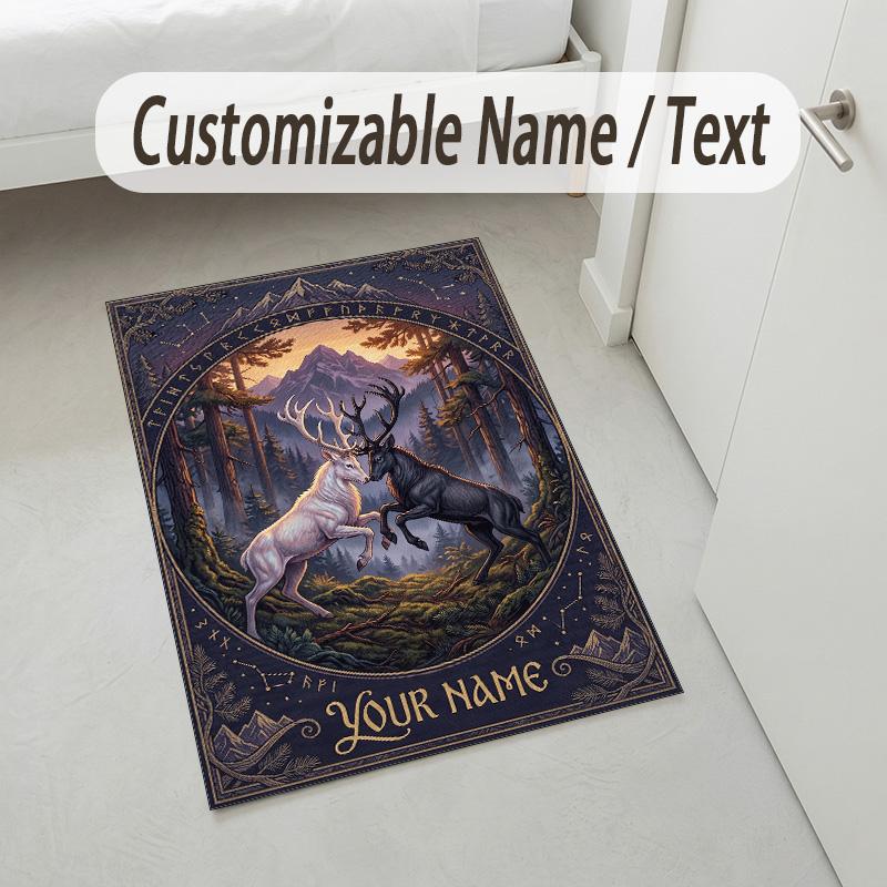 Forest Creatures Theme Soft Crystal Velvet Rug Custom Name & Text Print Non Slip Floor Rug for Bedroom Living Room