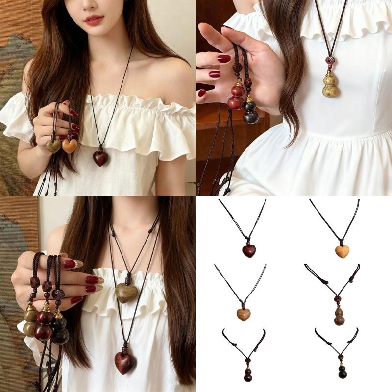 Ethnic Hand Braided Cord Necklace Featuring Openable Wood and Zinc Alloy Pendant for Cultural Fashion Stress Relief