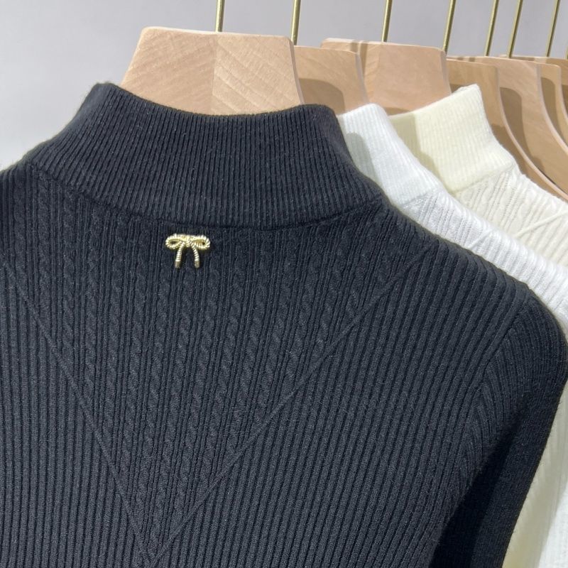 Women's Semi-high Collar Sweater Paired with Short Autumn and Winter Slim Long-sleeved Knitted Undershirt As An Inner Layer