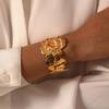 Stainless Steel Cuff Bracelet,Exquisite Classic Flower Pattern Openning Bangles Bracelet for Women,Exaggerate Hand Ornament Gift