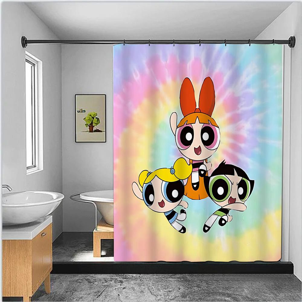 Shower Powerpuffs Girlss Curtain Waterproof Polyester Fabric Paint Colorful Bath Curtains Home Bathroom Decor Curtain With Hook