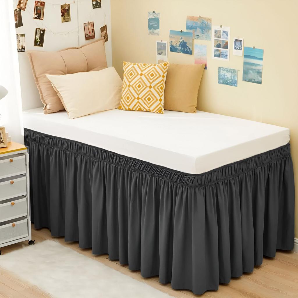 Solid Color Bed Dust Cover Household Wrap Around Style Bed Skirt Fade Resistant Washable Ruffles Bed Protector Hotel