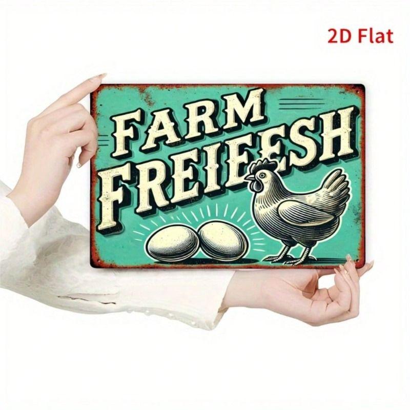 Vintage Metal Wall Sign Rooster Fresh Eggs Farmhouse Kitchen Decor Rustic Tin Poster