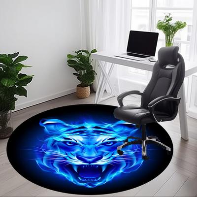 1pc Blue Tiger Office Round Rug, Non-slip, Soft and Durable Office Rug for Interior Decoration, Perfect for Office,Decoration Yy260204031