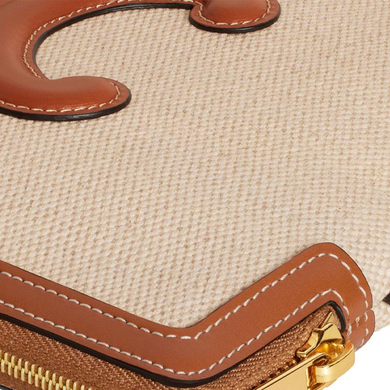 Celine Cuir Triomphe Logo Zipper Closure Detachable Wrist Strap Fabric Trimmed Calfskin Handbag Wristlet Clutch Small Women Handbags 10J502EW1-02NT