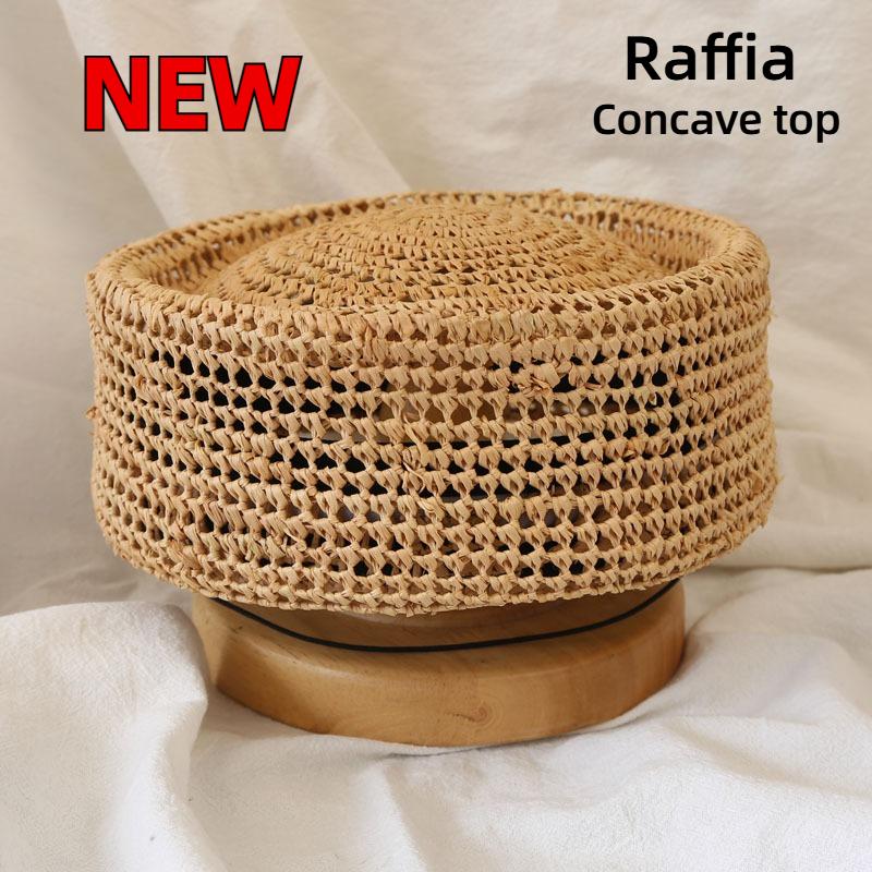 2026 New Natural 100% Raffia Fedoras Berets Hat Women Summer French Retro Dome Top Pillbox Hat Females Vacation Beach Straw Hat