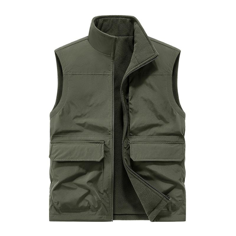 Autumn Winter New Men's Outdoor Double-sided Velvet Vest Multi-pocket Casual Workwear Sleeveless Jacket